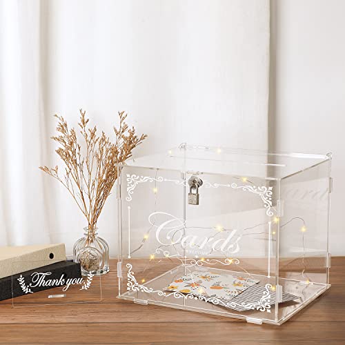 Benjia Acryl Hochzeitskartenbox Geldpost Geschenkbox Halter, Klare Kartenbox Große Briefumschlag Boxen mit Schloss und Schlitz für Empfang Jahrestag Geburtstag Party Babyparty (transparent) von Benjia