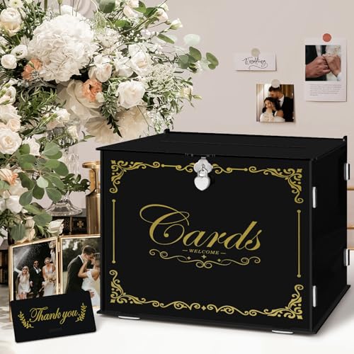 Benjia Acryl-Hochzeitsgeschenkkarten-Box mit Schloss und Schlitz, schwarz, Geldpost, Dankeskarten-Box, großer Briefumschlag, Kartenhalter, Boxen für Empfang, Jahrestag, Geburtstag, Party, Braut Benjia Acryl-Hochzeitsgeschenkkarten-Box mit Schloss und Schlitz, schwarz, Geldpost, Dankeskarten-Box, großer Briefumschlag, Kartenhalter, Boxen für Empfang, Jahrestag, Geburtstag, Party, Braut von Benjia