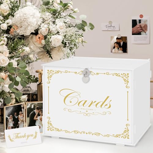 Benjia Weiße Hochzeits-Geschenkkarten-Box mit Schloss und Schlitz, Acryl, Geldpost, Dankeskarten-Box, großer Briefumschlag, Kartenhalter, Boxen für Empfang, Jahrestag, Geburtstag, Party, Braut Benjia Weiße Hochzeits-Geschenkkarten-Box mit Schloss und Schlitz, Acryl, Geldpost, Dankeskarten-Box, großer Briefumschlag, Kartenhalter, Boxen für Empfang, Jahrestag, Geburtstag, Party, Braut von Benjia