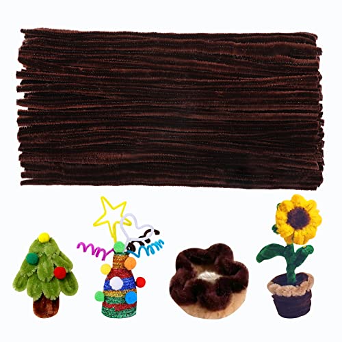 100 Stück Pfeifenreiniger Chenille Stiel Solide Farbe Pfeifenreiniger lose für Halloween、Weihnachten DIY Handwerk liefert dicke Pfeifenreiniger Chenille Stiele （Braun） von Benlay