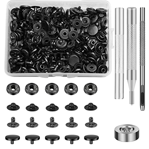 Benlay 50 Sets Leder Druckknopf Set, 10 mm Druckknopf Set mit 4-teiligem Druckknopf nstallationswerkzeug, Leder-Nieten-Druckknöpfe zum Nähen von Kleidung, Taschen, und Heimwerkerarbeiten (Schwarz) von Benlay