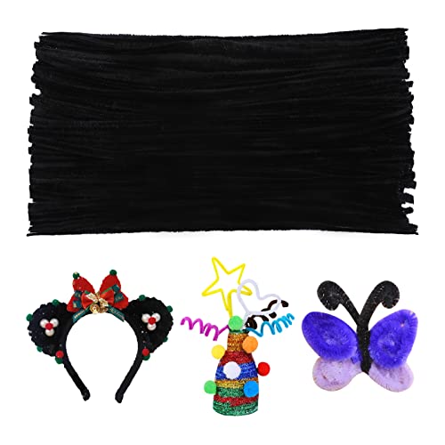 Benlay 100 Stück Pfeifenreiniger Chenille Stiel Solide Farbe Pfeifenreiniger bulk für Halloween、Weihnachten DIY Handwerk zum basteln liefert dicke Pfeifenreiniger Chenille Stiele (Schwarz) von Benlay