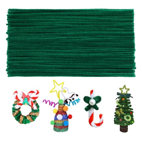 Benlay 100 Stück Pfeifenreiniger Chenille Stiel solide Farbe Pfeifenreiniger bulk für Halloween Weihnachten DIY Handwerk zum basteln liefert dicke Pfeifenreiniger Chenille Stiele (Dunkelgrün) von Benlay