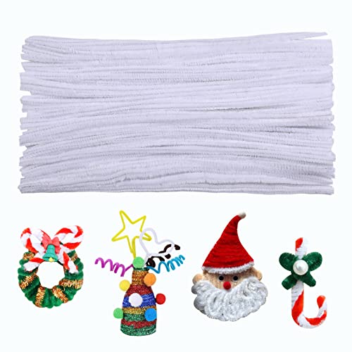 Benlay 100 Stück Pfeifenreiniger Chenille Stiel solide Farbe Pfeifenreiniger lose für Halloween Weihnachten DIY Handwerk zum basteln liefert dicke Pfeifenreiniger Chenille Stiele (Weiß) von Benlay