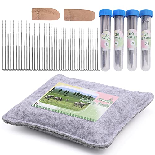 Benlay 82PCS Wolle Filzen Werkzeug Kit, Nadeln Filzen Werkzeuge Mit zum trockenfilzen Set Nadel Filzen Pad 80PCS Nadel Filzen Nadeln Fingercots, 4-Größen Filznadeln Und Dicke Filzpads Passend von Benlay