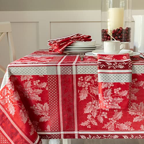 Benson Mills Holiday Hollies garngefärbte Jacquard-Stoff-Tischdecke, Urlaub, Winter und Weihnachten Tischdecke (152,4 x 213,4 cm, rechteckig, rot) von Benson Mills