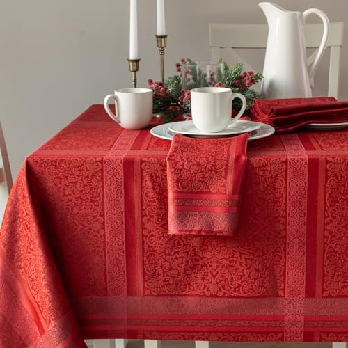 Benson Mills Ravenna garngefärbte Jacquard-Tischdecke, Alltag, Partys, Hochzeiten und Feiertage, Tischdecke, 152,4 x 304,8 cm, rechteckig, Rot von Benson Mills