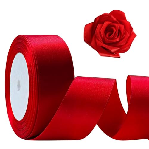 Benssey Rotes Band, 3,8 Cm, 22,8 M Satin-Bastelband, Einseitiges Haarband Aus Polyesterseide, Stoffband für Blumensträuße, Langlebig, Einfach Anzubringen, Einfach zu Verwenden von Benssey