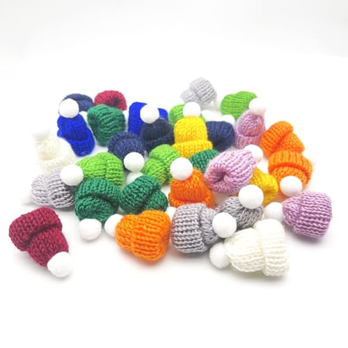 Benyong Basteln Mützen Sorgenwürmchen Mini Strickmützen Für Mützchen Für Weihnachtsmützen Puppen Hut Kleine Für Weihnachten Basteldekoration Gestrickt Ornamente (mit Ball,100 Stück) von Benyong