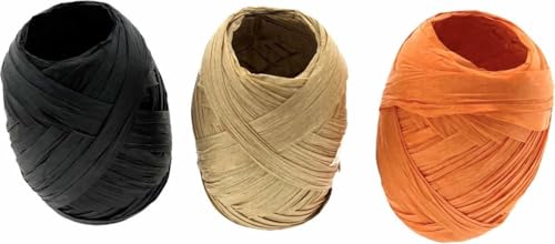 Papier Raffia 10mm x 30 mtr - sand/schwarz/orange - 3 x 10 Rollen von Benza