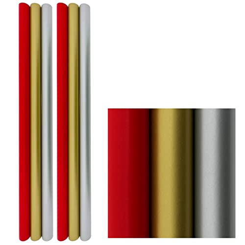 Weihnachtspapier Geschenkpapier für Weihnachten - 80 Gramm Beschichtetes Papier - Rot Silber Gold - 3 Meter x 70 cm- 6 Rollen von Benza