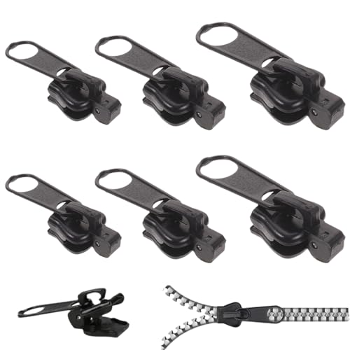 6 Stück Reißverschluss Schieber Ersatz, Beojonvy Reißverschluss Reparatur Set, Reisverschluss-Fix-Kit, Reparatur Ersatz Set, Reißverschluss Zipper Pull für Jacken, Rucksäcke, Koffer(Schwarz) von Beojonvy