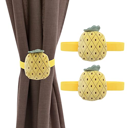 Beowanzk 2er-Pack Gardinenclips Raffhalter Seil für Gardinen Haken Ringe Kinder Duschvorhang Raffhalter Zubehör für Vorhänge & Jalousien Kein Bohrer Dekorative Muppet Elastische Raffhalter (Ananas) von Beowanzk