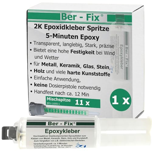 Ber-Fix 25g 2K Kleber Epoxidharz mit Härter 5 Min 10x Spitzen 2 Komponenten Kleber echter Epoxy Kleber 2 Komponenten Kleber Kunststoff Keramikkleber Betonkleber Steinkleber Metallkleber von Ber-Fix