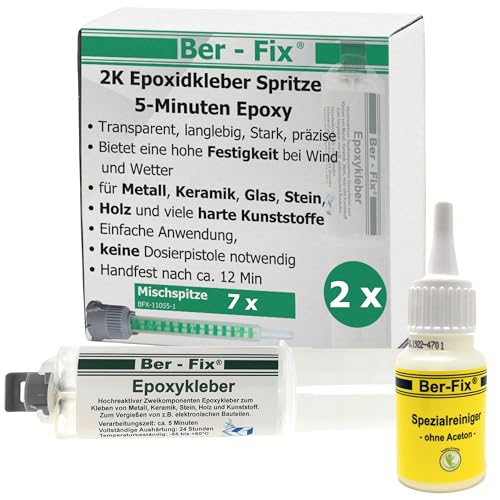 Ber-Fix 2x 25g 2K Kleber Epoxidharz mit Härter 5 Min 5x Spitzen 2 Komponenten Kleber echter Epoxy Kleber 2 Komponenten Kleber Kunststoff Keramikkleber Betonkleber Steinkleber Metallkleber von Ber-Fix