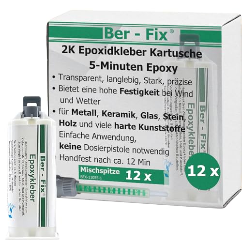 Ber-Fix 5 Min Epoxidharz Kleber EXPRESS 12x 50g Kartusche 2k Kleber echter Epoxy Kleber 2 Komponenten Kleber Kunststoff Metall Glas Stein Beton Holz von Ber-Fix