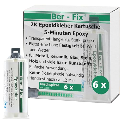 Ber-Fix 5 Min Epoxidharz Kleber EXPRESS 6x 50g Kartusche 2k Kleber echter Epoxy Kleber 2 Komponenten Kleber Kunststoff Metall Glas Stein Beton Holz von Ber-Fix