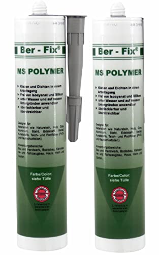Ber-Fix 2x MS Polymer Kleber Grau Steinkleber aussen frostsicher Betonkleber Baukleber Montagekleber Aussenbereich, Aluminium Kleber, dauerhafter als Ihr Silikonkleber von Ber-Fix