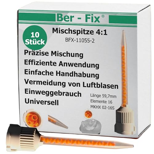 Ber-Fix 10x 4:1 Statikmischer MKHX 02-16S für 2K-Cyanacrylat, Epoxidharz & Mehr Präzises Mischrohr für Klebstoffe von Ber-Fix