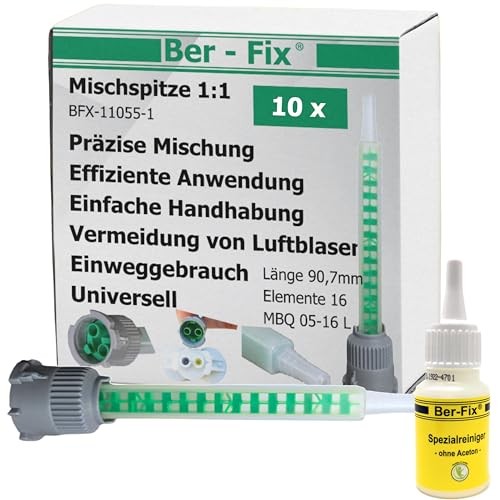 Ber-Fix 10x Statikmischer 1:1 MBQ 05-16L B-System für 2K-Epoxidharz, Zweikomponentenkleber-Mischrohr, Effiziente Mischung bei 2K Kleber Ber-Fix incl. Ber-Fix Flyer von Ber-Fix