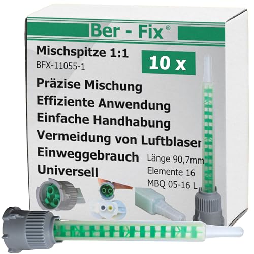 Ber-Fix 10x Statikmischer 1:1 MBQ 05-16L B-System für 2K-Epoxidharz, Zweikomponentenkleber-Mischrohr, Effiziente Mischung bei 2K Kleber von Ber-Fix