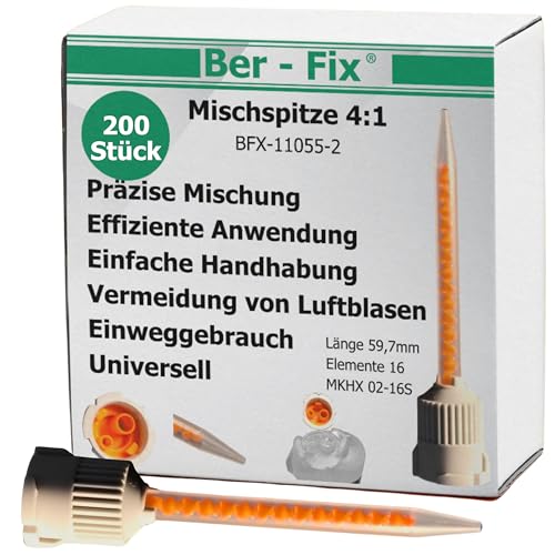 Ber-Fix 200x 4:1 Statikmischer MKHX 02-16S für 2K-Cyanacrylat, Epoxidharz & Mehr – Präzises Mischrohr für Klebstoffe von Ber-Fix