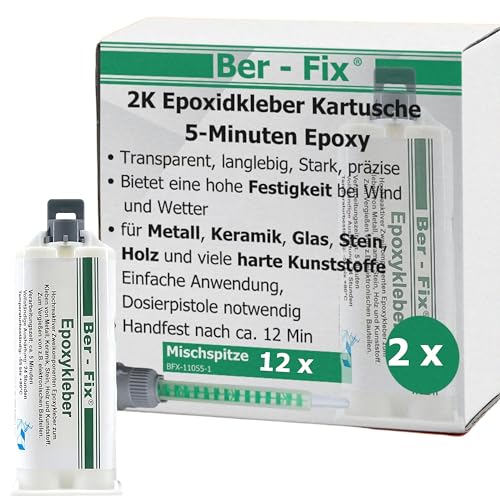 Ber-Fix 5 Min Epoxidharz Kleber EXPRESS 2x 50g + 10 Spitzen 2k Kleber echter Epoxy Kleber 2 Komponenten Kleber Kunststoff Metall Glas Stein Beton Holz von Ber-Fix