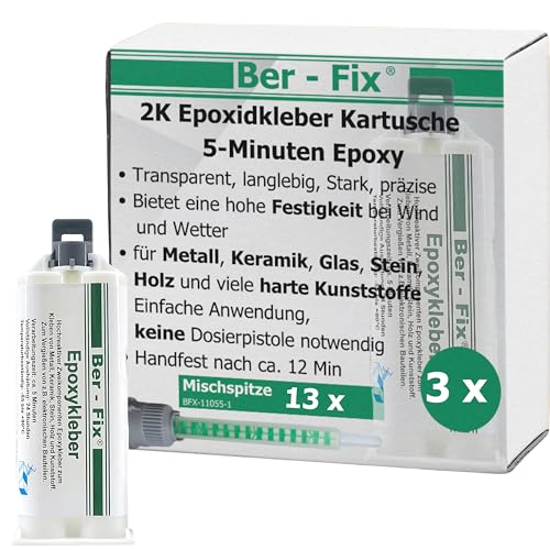 Ber-Fix 5 Min Epoxidharz Kleber EXPRESS 3x 50g + 10 Spitzen 2k Kleber echter Epoxy Kleber 2 Komponenten Kleber Kunststoff Metall Glas Stein Beton Holz von Ber-Fix