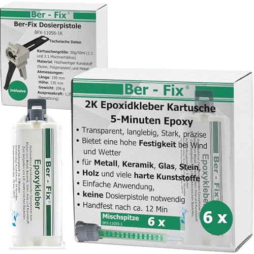 Ber-Fix 5 Min Epoxidharz Kleber EXPRESS 6x 50g 2k Kleber echter Epoxy Kleber 2 Komponenten Kleber Kunststoff Metall Glas Stein Beton Holz von Ber-Fix