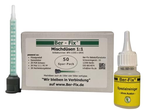 Ber-Fix 500x Statikmischer 1:1 MBQ 05-16L B-System für 2K-Epoxidharz, Zweikomponentenkleber-Mischrohr, Effiziente Mischung bei 2K Kleber Ber-Fix + Reiniger von Ber-Fix