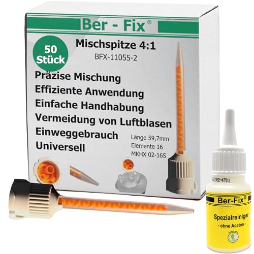 Ber-Fix 50x 4:1 Statikmischer MKHX 02-16S für 2K-Cyanacrylat, Epoxidharz & Mehr Präzises Mischrohr für Klebstoffe + Reiniger von Ber-Fix