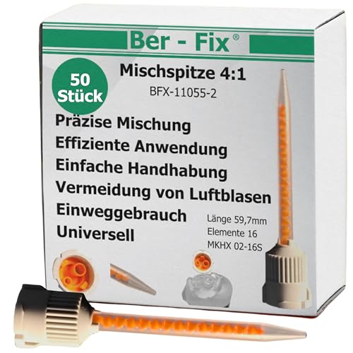 Ber-Fix 50x 4:1 Statikmischer MKHX 02-16S für 2K-Cyanacrylat, Epoxidharz & Mehr Präzises Mischrohr für Klebstoffe von Ber-Fix