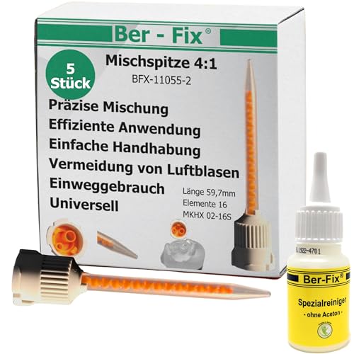 Ber-Fix 5x 4:1 Statikmischer MKHX 02-16S für 2K-Cyanacrylat, Epoxidharz & Mehr – Präzises Mischrohr für Klebstoffe + Reiniger von Ber-Fix