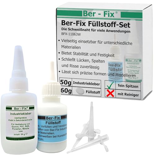 Ber-Fix Füllstoff Set L Schweißnaht Kleber aus Berlin aus 50g Industriekleber und 60g Granulat 2k Kleber extra stark Metall Kunststoff PVC ABS PLA + 3 Spitzen von Ber-Fix