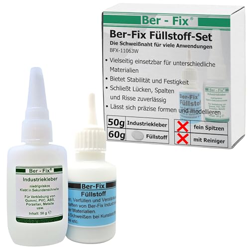 Ber-Fix Füllstoff Set L Schweißnaht Kleber aus Berlin aus 50g Industriekleber und 60g Granulat 2k Kleber extra stark Metall Kunststoff PVC ABS PLA von Ber-Fix