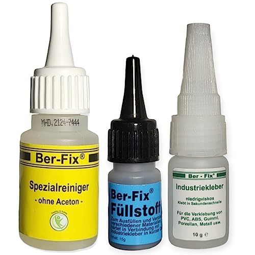 Ber-Fix Füllstoff Set S Schweißnaht Kleber aus Berlin schwarz aus 10g Industriekleber und 15g Granulat 2k Kleber extra stark Metall Kunststoff PVC ABS PLA + Reiniger von Ber-Fix