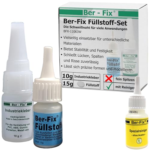 Ber-Fix Füllstoff Set S Schweißnaht Kleber aus Berlin aus 10g Industriekleber und 15g Granulat 2k Kleber extra stark Metall Kunststoff PVC ABS PLA + Reiniger von Ber-Fix