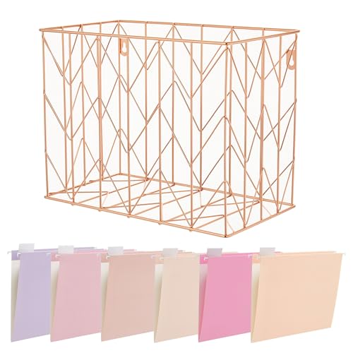 Beramon Hängeregistratur-Set enthält 1 rotgoldene Hängemappe, Schreibtisch-Organizer und 24 Hängeregister, Briefgröße mit 1/5-Schnitt-Tabs, Design für Schule, Büro, Zuhause, rosa Design von Beramon