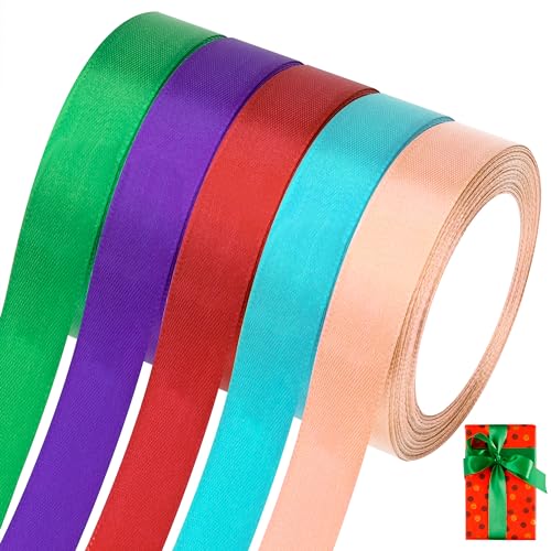 Geschenkband 20mm Breit Polyester Geschenkbänder Schleifenband Stoffband Dekoband Stoff Bänder Set für Hochzeit Dekoration Geschenk Verpacken Basteln 5 Farben von Berdakon