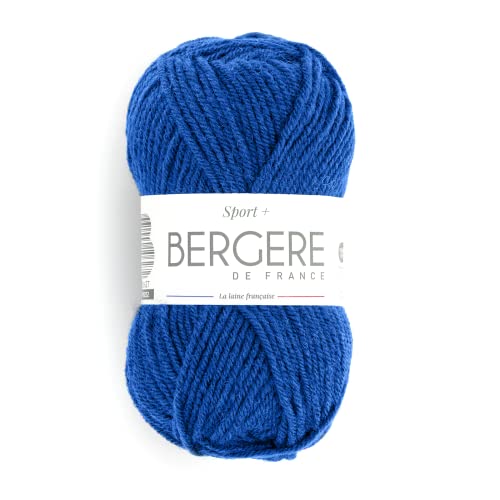 BERGÈRE DE FRANCE - SPORT+ Wolle zum stricken und häkeln (50 g) 5mm - Garn 50% gekämmte Wolle - großes rundes Garn, das keine Pillen enthält - Blau (MAJORELLE) von Bergere de France