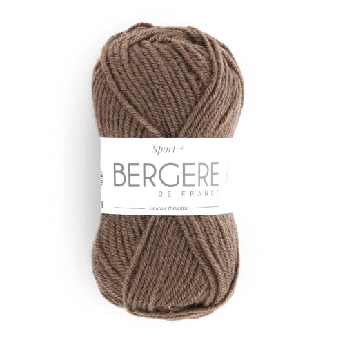 BERGÈRE DE FRANCE - SPORT+ Wolle zum stricken und häkeln (50 g) 5mm - Garn 50% gekämmte Wolle - großes rundes Garn, das keine Pillen enthält - Braun (CHEVREUIL) von Bergere de France