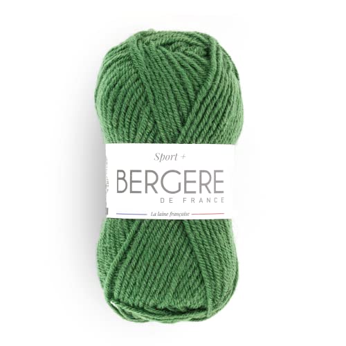 BERGÈRE DE FRANCE - SPORT+ Wolle zum stricken und häkeln (50 g) 5mm - Garn 50% gekämmte Wolle - großes rundes Garn, das keine Pillen enthält - Grün (CYPRES) von Bergere de France