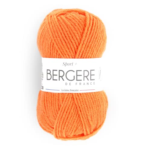 BERGÈRE DE FRANCE - SPORT+ Wolle zum stricken und häkeln (50 g) 5mm - Garn 50% gekämmte Wolle - großes rundes Garn, das keine Pillen enthält - Orange (CLEMENTINE) von Bergere de France