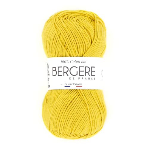 Bergère de France - 100% COTON BIO, Wolle zum stricken und häkeln (50 g) 100% Bio-Baumwolle - 3 mm - Rundgarn für den Sommer - Gelb (Safran) von Bergere de France