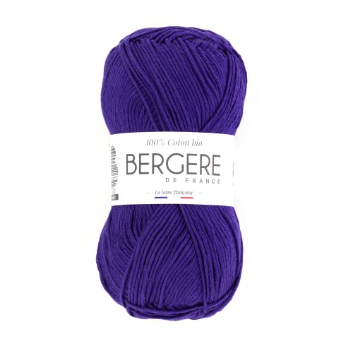 Bergère de France - 100% COTON BIO, Wolle zum stricken und häkeln (50 g) 100% Bio-Baumwolle - 3 mm - Rundgarn für den Sommer - Violett (Glycyne) von Bergere de France