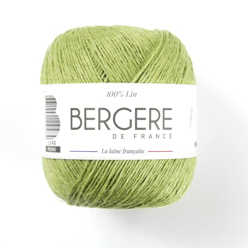 Bergère de France - 100% LIN, Wolle zum stricken und häkeln (40 g) - 100% französisches Leinen - 3 mm - Natürliches Garn für den Sommer mit mattem Look - Grün (PRAIRIE) von Bergere de France