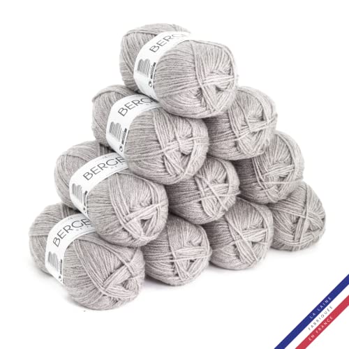 Bergère de France - BARISIENNE, Wolle set zum stricken und häkeln (10 x 50g) - 100% Acryl - 4 mm - Sehr weicher Rundfaden - Beige (TITANE) von Bergere de France