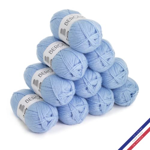 Bergère de France - BARISIENNE, Wolle set zum stricken und häkeln (10 x 50g) - 100% Acryl - 4 mm - Sehr weicher Rundfaden - Blau (CLAPOTIS) von Bergere de France