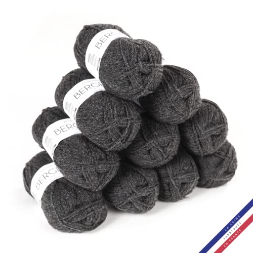 Bergère de France - BARISIENNE, Wolle set zum stricken und häkeln (10 x 50g) - 100% Acryl - 4 mm - Sehr weicher Rundfaden - Grau (VITRAIN) von Bergere de France