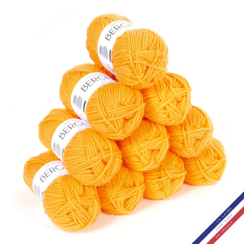 Bergère de France - BARISIENNE 7, Wolle set zum stricken und häkeln (10 x 50 g) - 100% Acryl - 6,5 mm - Weicher dicker runder Faden - Gelb (SOUCI) von Bergere de France